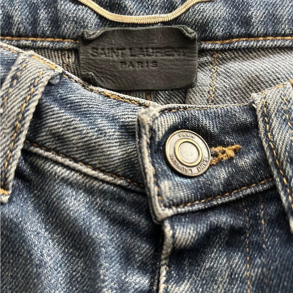 SAINT LAURENT Blue High Rise Skinny Jeans
